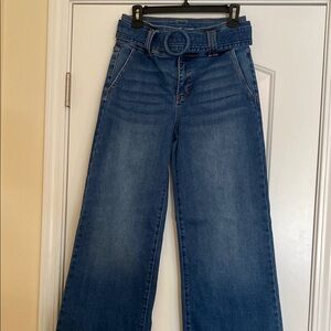 Blue Flare Wide-Leg Jeans with High-Rise Waist